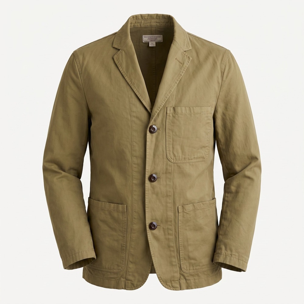 Wallace & Barnes Slim Fit Chore Blazer Mens 34S Olive Green Cotton Linen Jacket